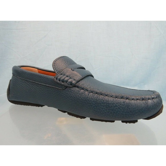 BALLY PIOTRE BLUE GRAINED LEATHER WEB LOGO DRIVER PENNY LOAFERS 11 D US 44 main image 11